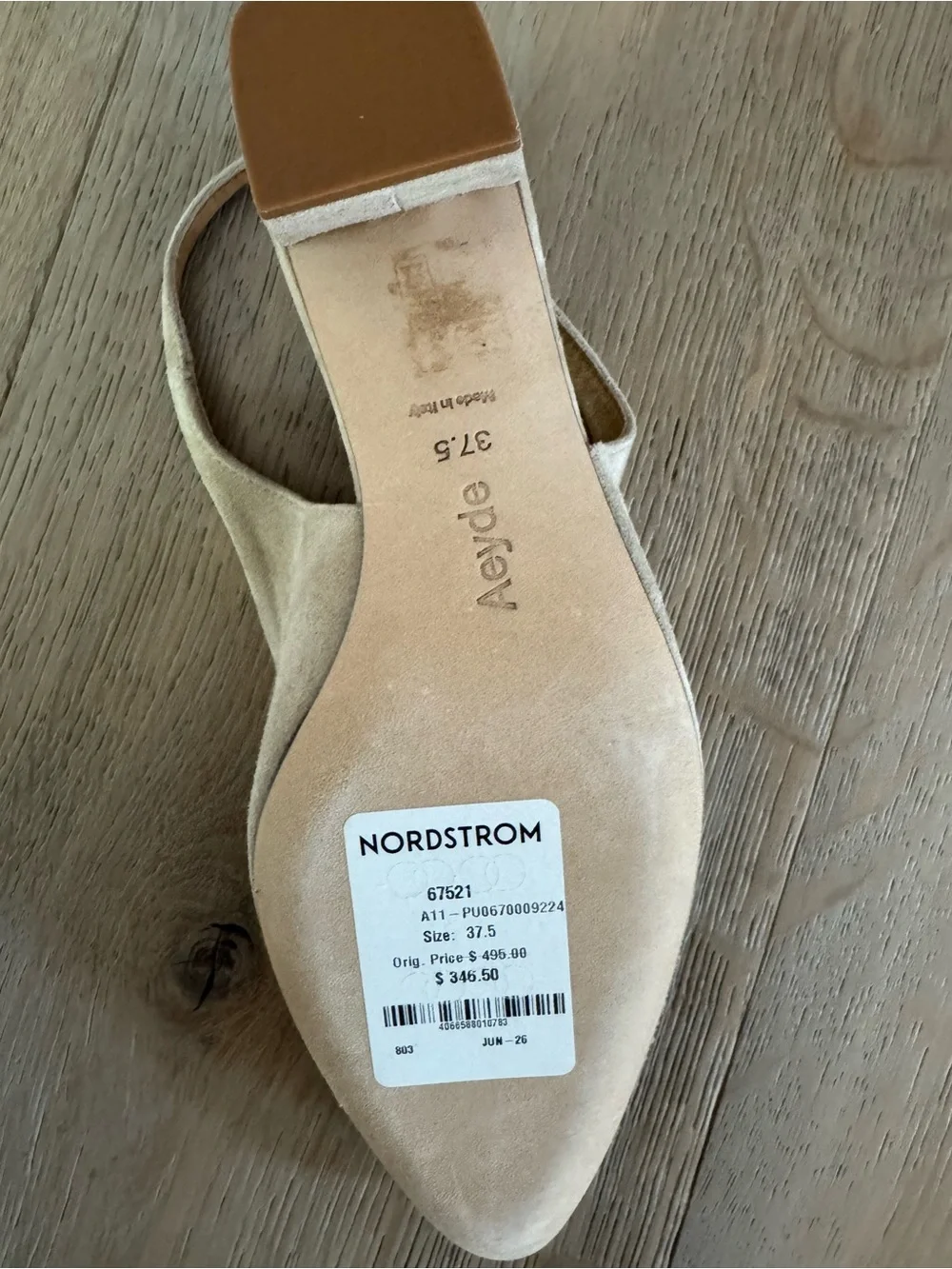 Aeyde Beige Suede Slingback Heels